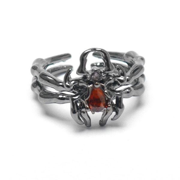 Bague araignée gothique pierre rouge réglable