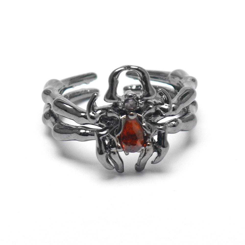 Bague araignée gothique pierre rouge réglable