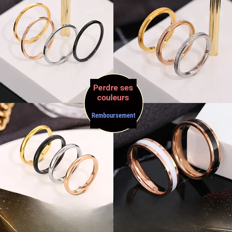 Bague en acier inoxydable plaqué or 18 carats, design simple et élégant, unisexe