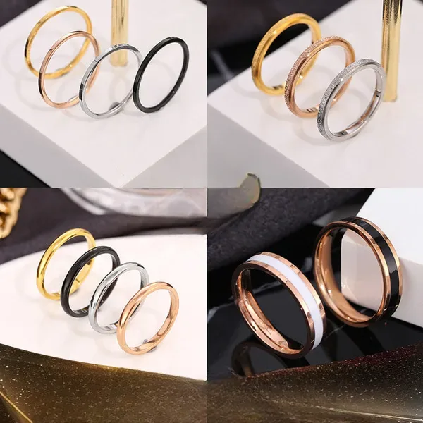 Bague en acier inoxydable plaqué or 18 carats, design simple et élégant, unisexe