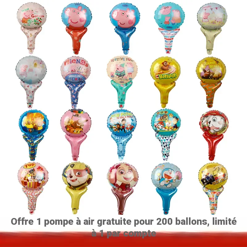 Ballon aluminium avec tige, personnages Peppa Pig, Doraemon, Ultraman