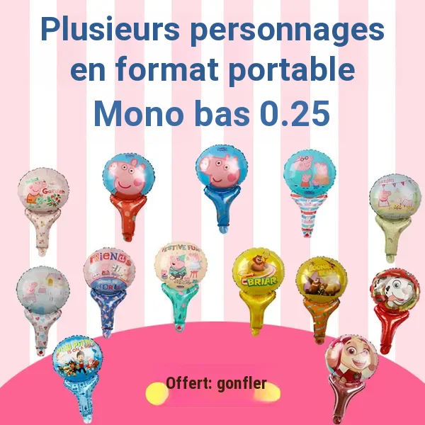 Ballon aluminium avec tige, personnages Peppa Pig, Doraemon, Ultraman