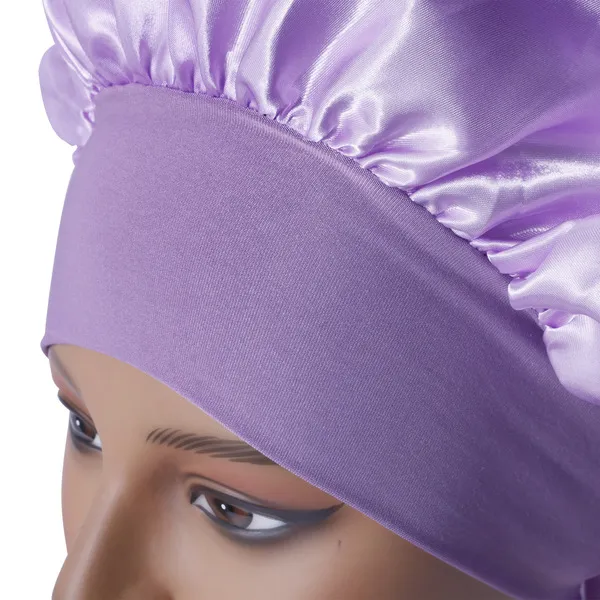 Bandeau turban élastique large en simili soie, bonnet de nuit femme