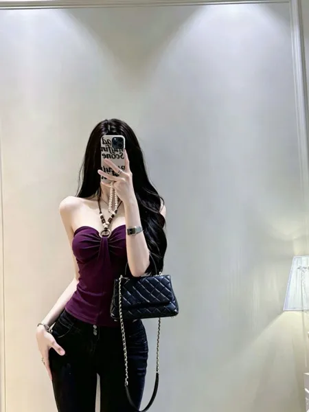 Débardeur femme col licou dos nu à perles avec coques intégrées