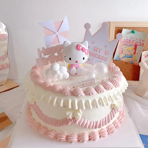 Décoration de gâteau Hello Kitty et Melody, piques décoratives rose