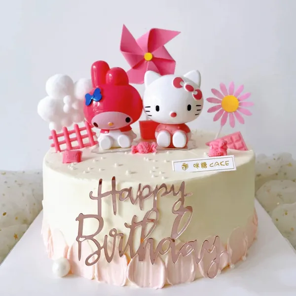 Décoration de gâteau Hello Kitty et Melody, piques décoratives rose