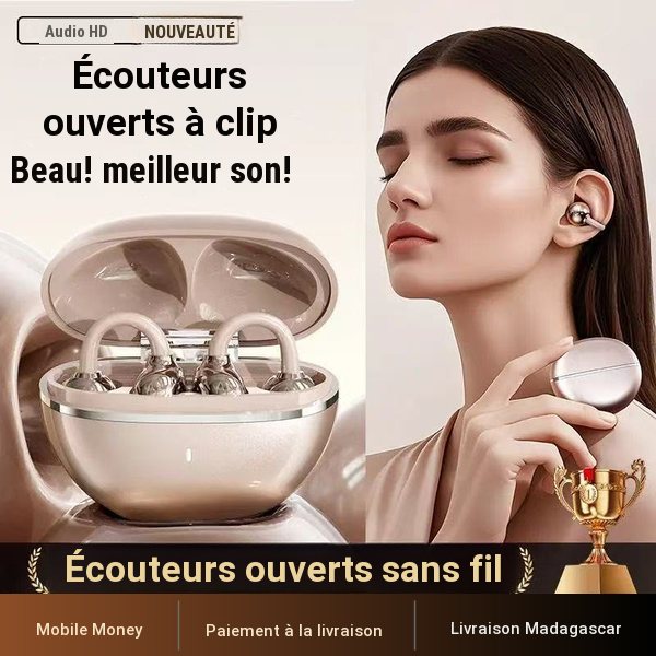 Écouteurs à clip d'oreille Bluetooth 5.4 sans fil, étanches, écran digital