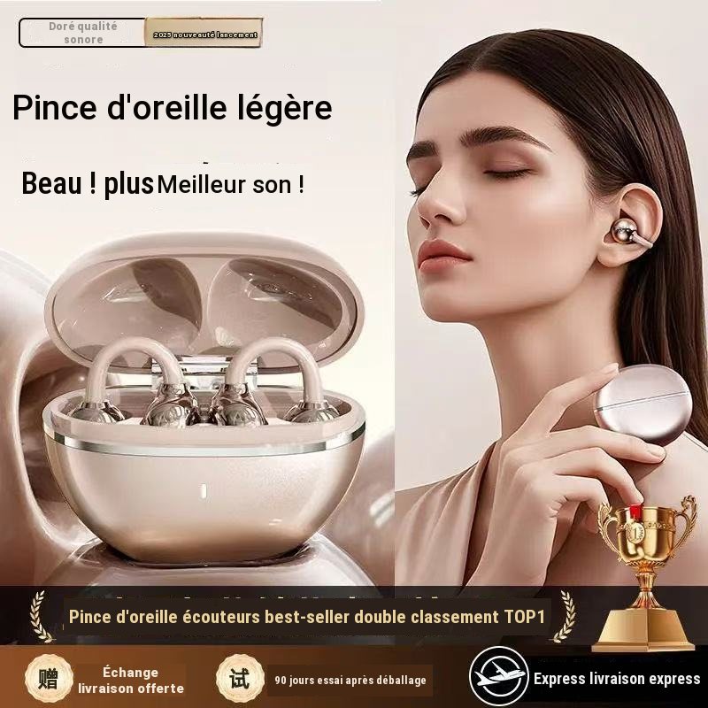 Écouteurs à clip d'oreille Bluetooth 5.4 sans fil, étanches, écran digital