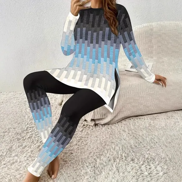Ensemble yoga femme : t-shirt manches longues col rond + legging imprimé 3D