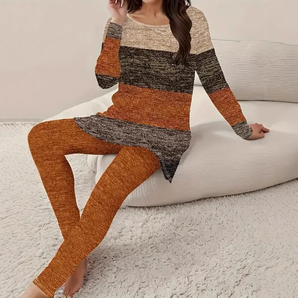Ensemble yoga femme : t-shirt manches longues col rond + legging imprimé 3D