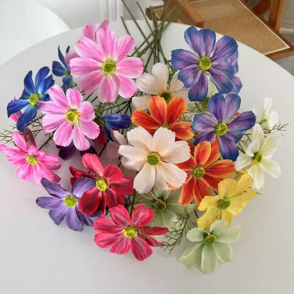 Fleurs artificielles de cosmos à 3 têtes pour mariage, décoration maison et photo