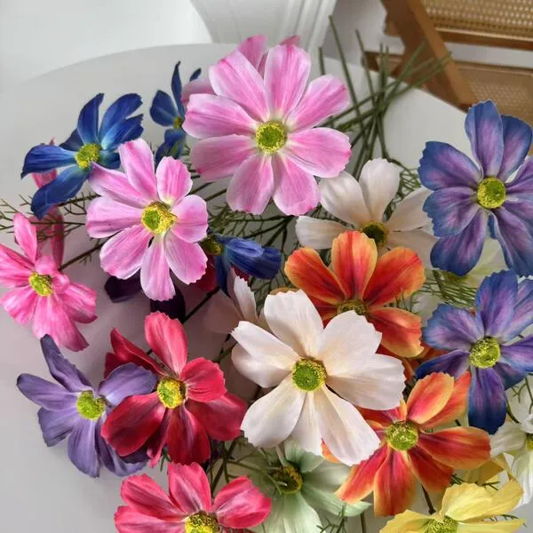 Fleurs artificielles de cosmos à 3 têtes pour mariage, décoration maison et photo