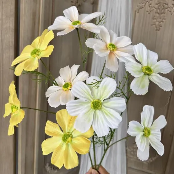 Fleurs artificielles de cosmos à 3 têtes pour mariage, décoration maison et photo