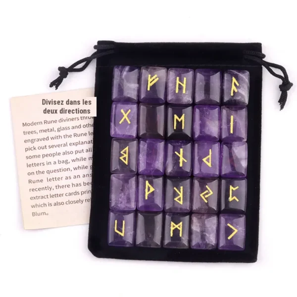 Jeu de 25 runes en pierre naturelle gravées pour divination et méditation