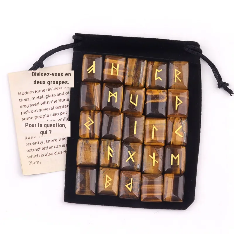 Jeu de 25 runes en pierre naturelle gravées pour divination et méditation