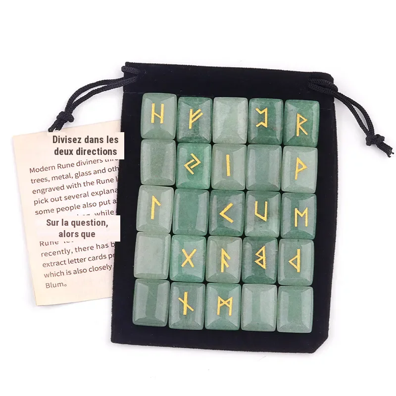 Jeu de 25 runes en pierre naturelle gravées pour divination et méditation