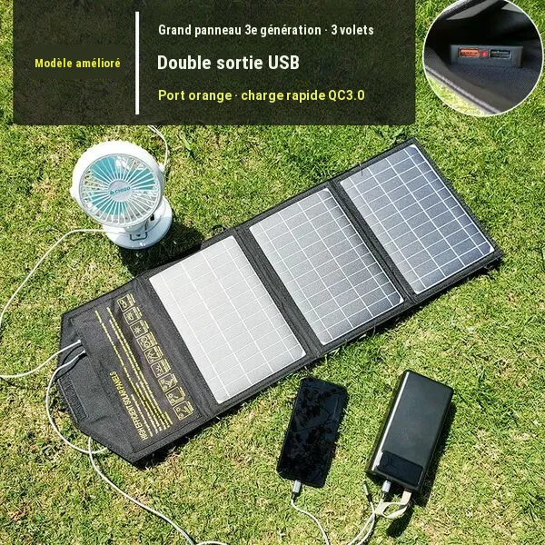 Panneau solaire pliable monocristallin USB pour smartphone et batterie externe
