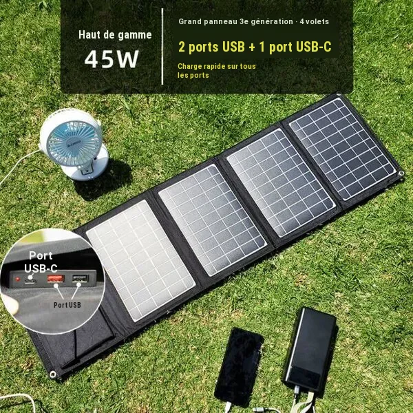 Panneau solaire pliable monocristallin USB pour smartphone et batterie externe