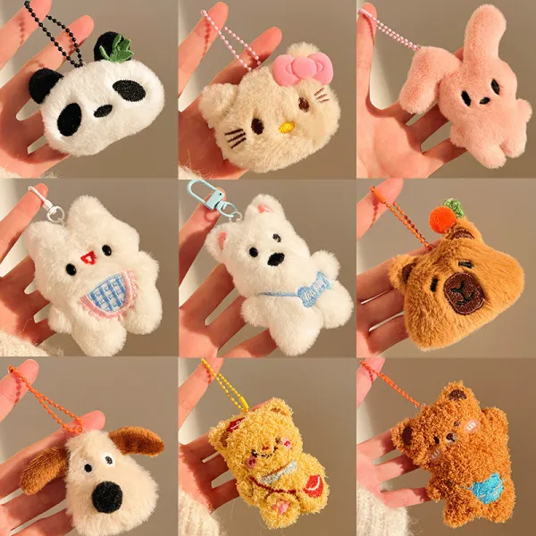 Pendentif peluche porte-clés en forme d'animal mignon tout doux