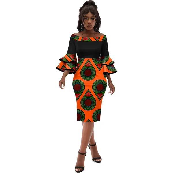 Robe élégante à manches volantées imprimé floral, coupe droite mi-longue