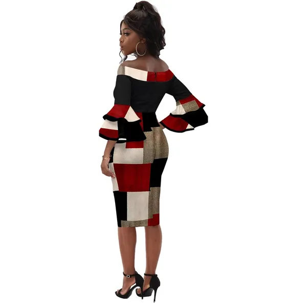 Robe élégante à manches volantées imprimé floral, coupe droite mi-longue