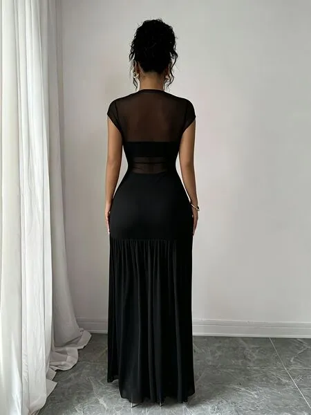 Robe longue en tulle cintrée à manches bouffantes pour femme