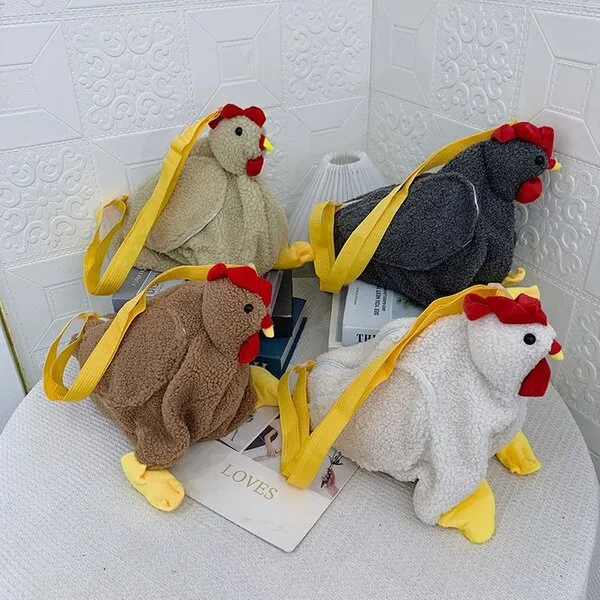 Sac à bandoulière en peluche douce, motif coq original, format moyen