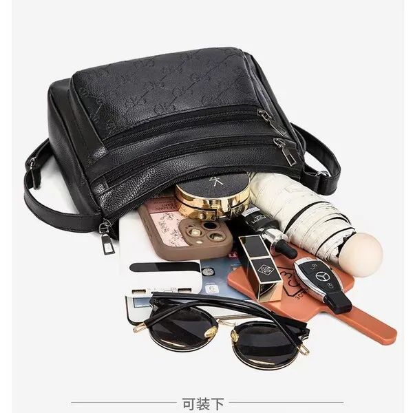 Sac à bandoulière femme en simili cuir PU, noir, format moyen