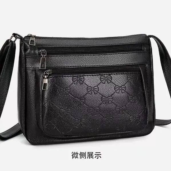 Sac à bandoulière femme en simili cuir PU, noir, format moyen