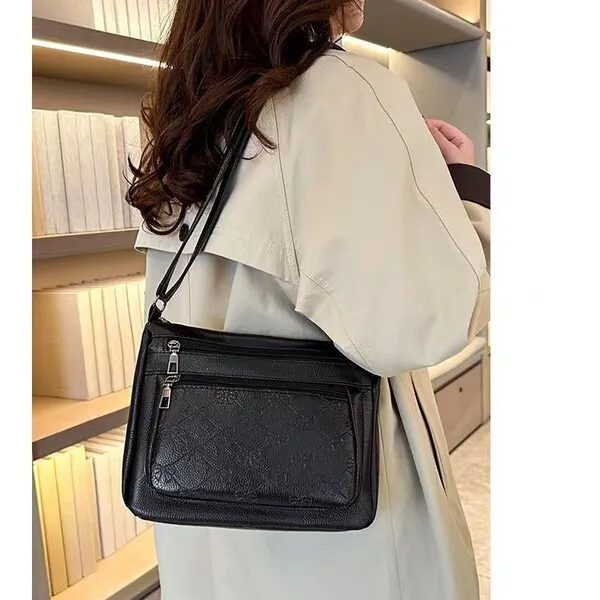 Sac à bandoulière femme en simili cuir PU, noir, format moyen