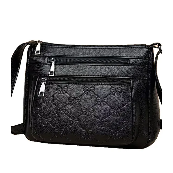 Sac à bandoulière femme en simili cuir PU, noir, format moyen