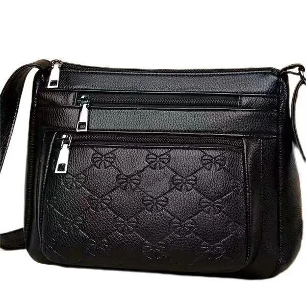 Sac à bandoulière femme en simili cuir PU, noir, format moyen