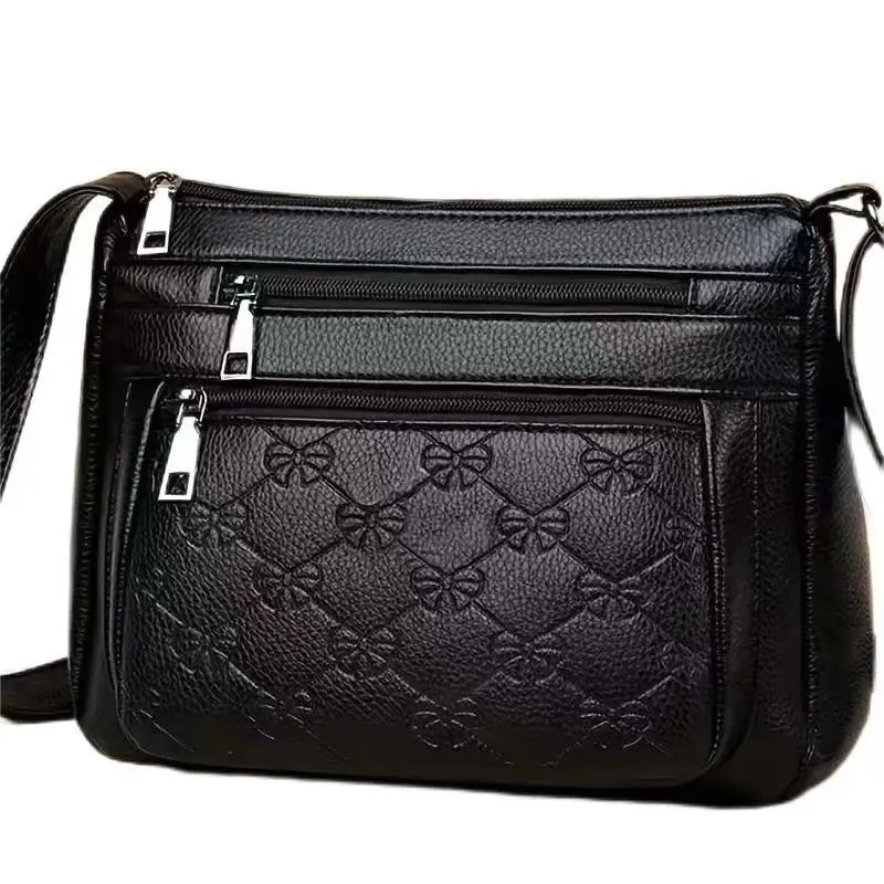 Sac à bandoulière femme en simili cuir PU, noir, format moyen