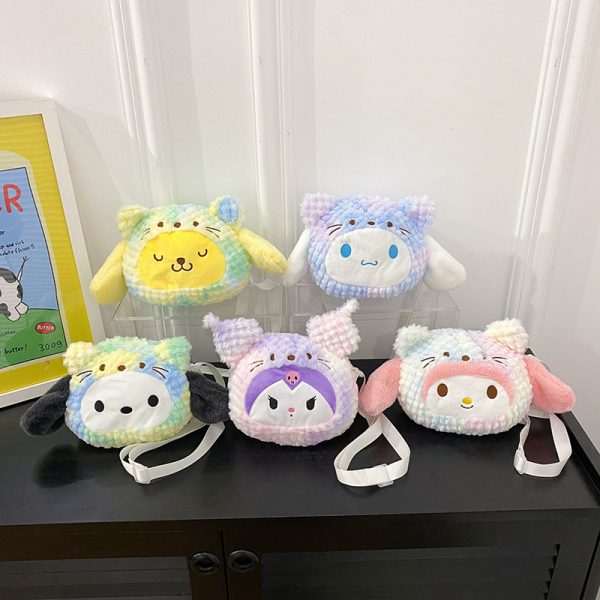 Sac bandoulière peluche Sanrio tie-dye 15 cm, Kuromi et My Melody