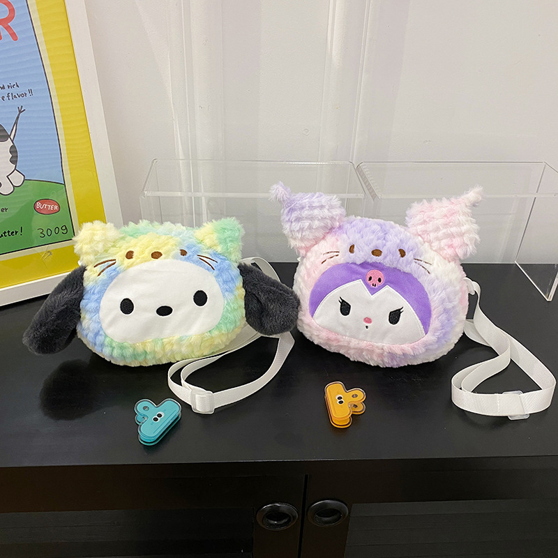 Sac bandoulière peluche Sanrio tie-dye 15 cm, Kuromi et My Melody