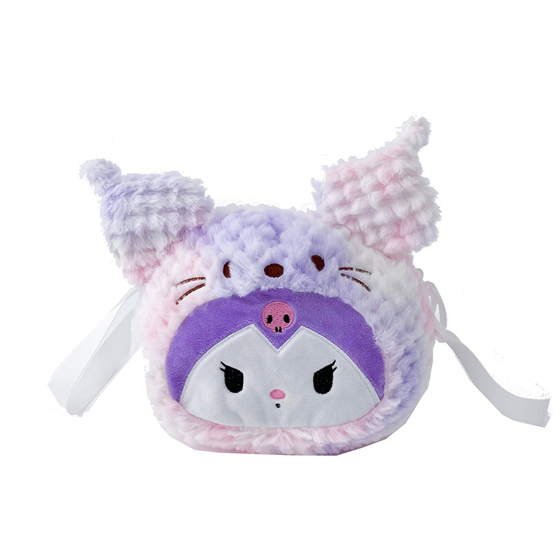 Sac bandoulière peluche Sanrio tie-dye 15 cm, Kuromi et My Melody