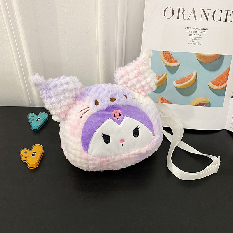 Sac bandoulière peluche Sanrio tie-dye 15 cm, Kuromi et My Melody