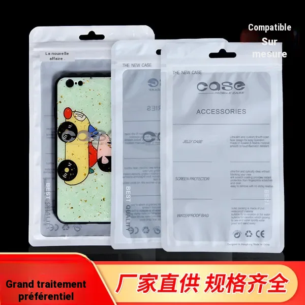 Sachet plastique semi-transparent pour ranger et protéger coque de téléphone