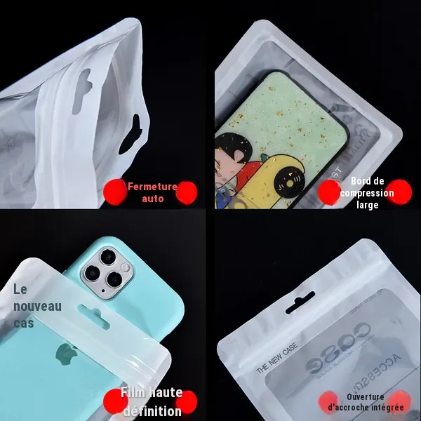 Sachet plastique semi-transparent pour ranger et protéger coque de téléphone