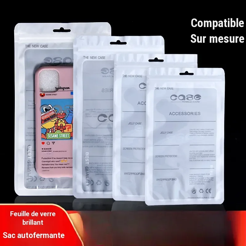 Sachet plastique semi-transparent pour ranger et protéger coque de téléphone
