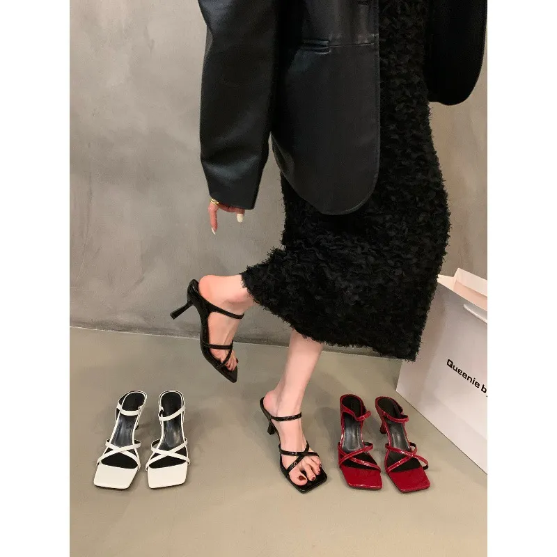 Sandales à talons hauts 6 cm pour femme, bout ouvert, noir ou bordeaux