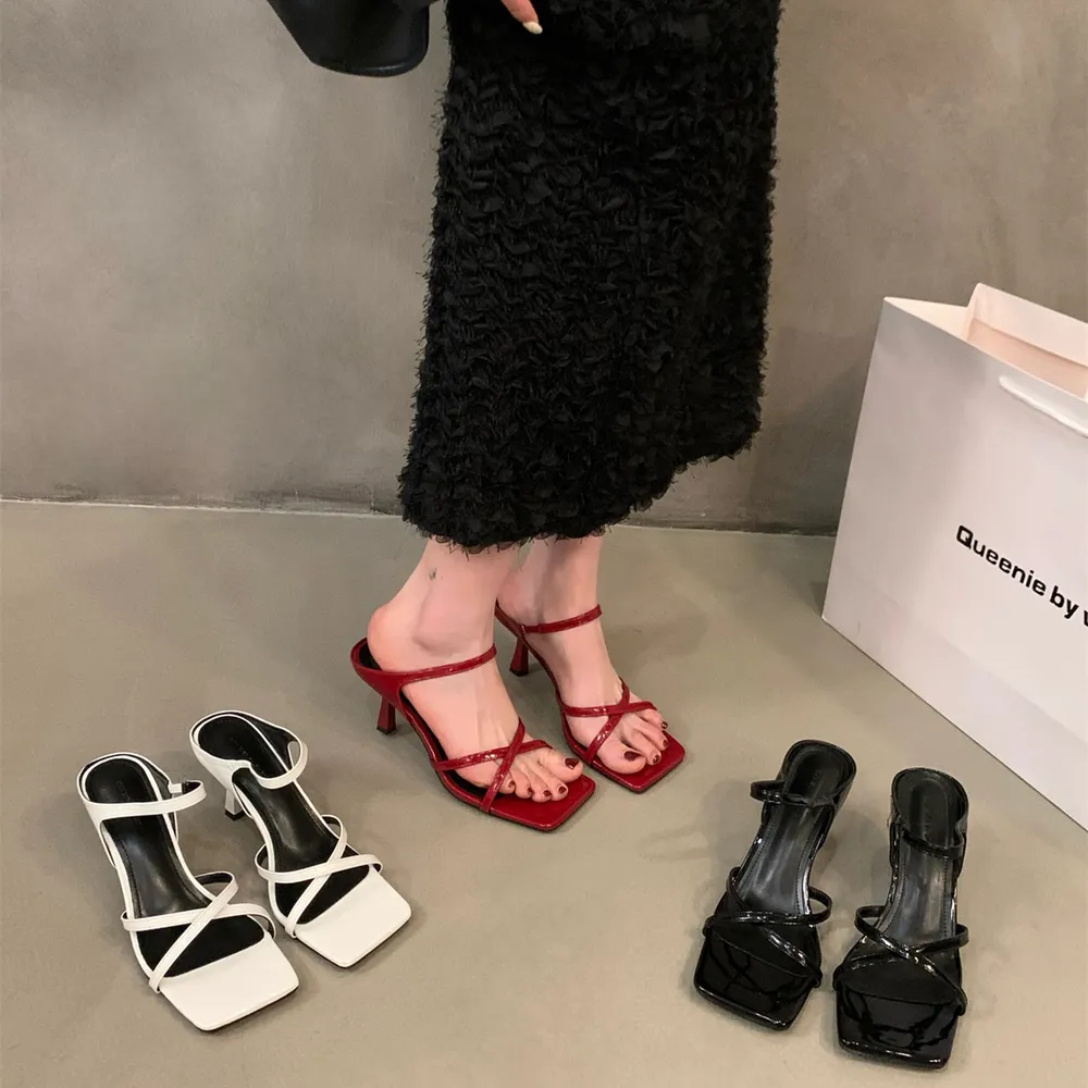 Sandales à talons hauts 6 cm pour femme, bout ouvert, noir ou bordeaux