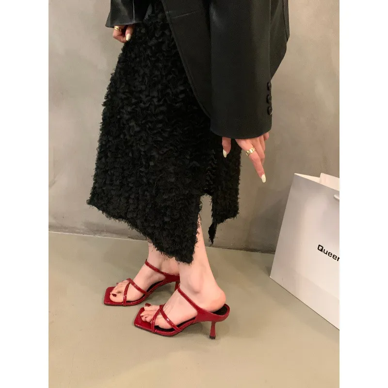 Sandales à talons hauts 6 cm pour femme, bout ouvert, noir ou bordeaux