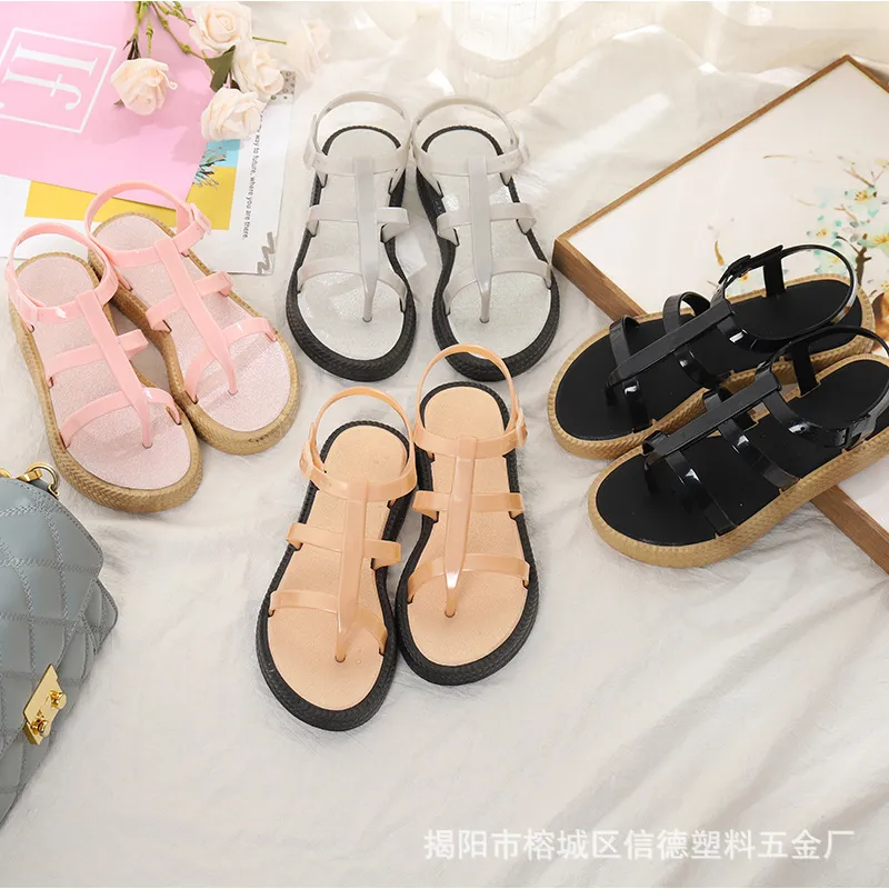 Sandales d'été plates en PVC pour femme, légères et aérées