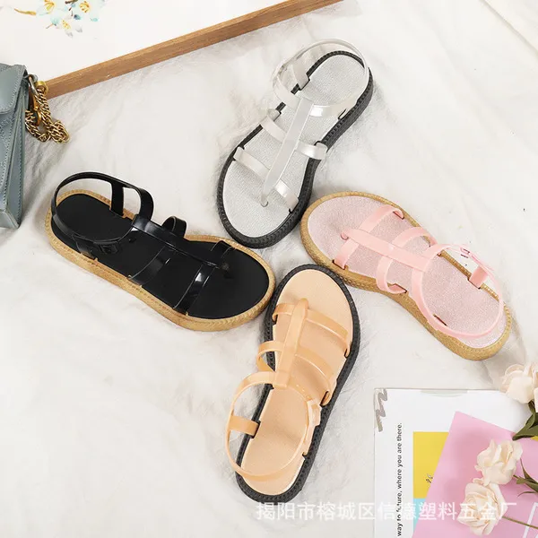 Sandales d'été plates en PVC pour femme, légères et aérées