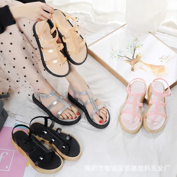 Sandales d'été plates en PVC pour femme, légères et aérées