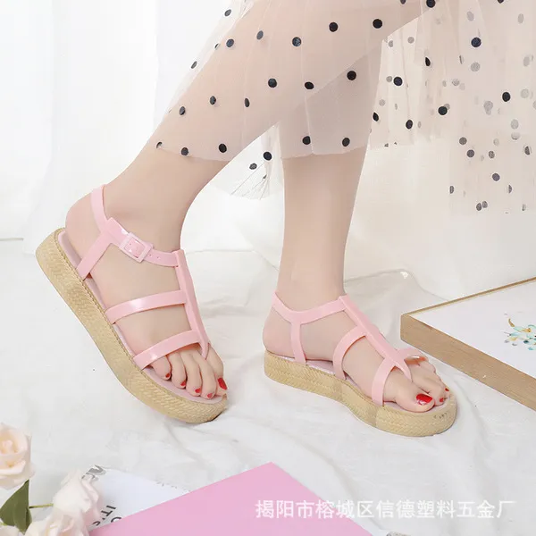 Sandales d'été plates en PVC pour femme, légères et aérées