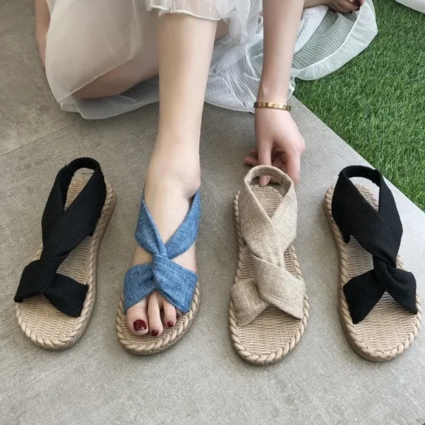 Sandales plates d'été à brides croisées élastiques pour femme