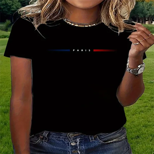 T-shirt à manches courtes, col rond, imprimé effet 3D, coupe ample