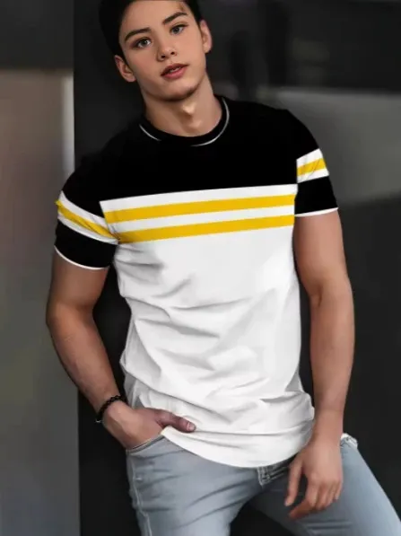 T-shirt de sport homme noir à manches courtes imprimé 3D respirant
